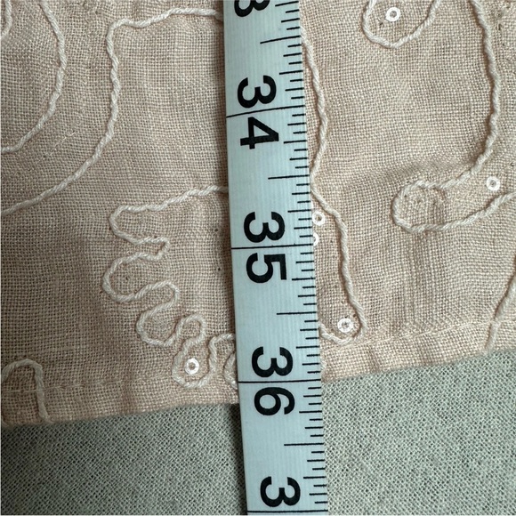 Lina Tomei 100% Linen Shift Dress Peach Pink Embroidered Pockets Italy Size XL - Picture 10 of 13